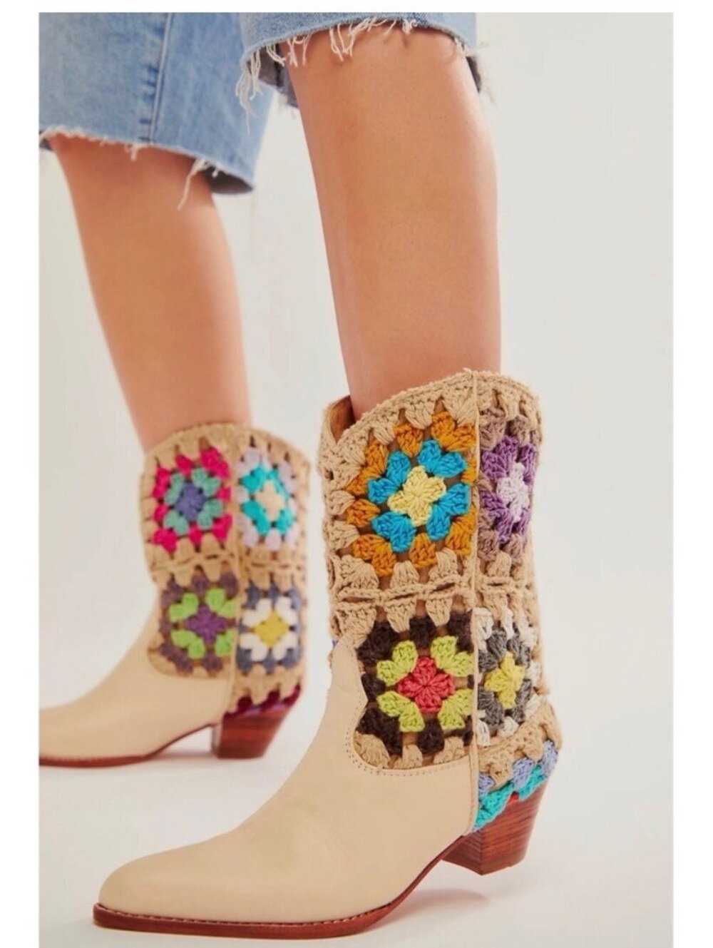 FREE PEOPLE x MOMO Selina Crochet Western Boot.Bohemian cowboy boots SZ 9.5 NWOT